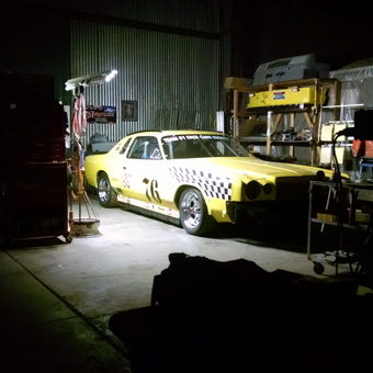 Yellow Race Car, Tool Cabinets, and Garage Lighting - Team 61 Race Cars from Emmett, ID