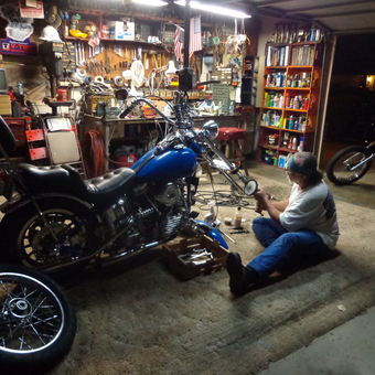Motorcycle Repair Garage with Tools and Parts - Sleepy's from Bikersfield, CA