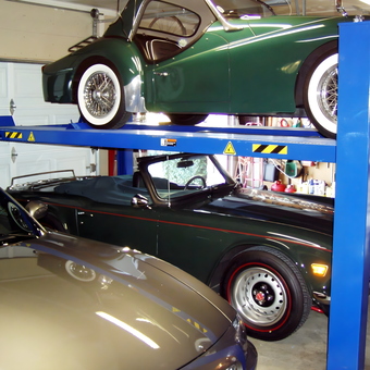 Garage with Car Lift Storing Classic Cars - Frank from San Jose, CA