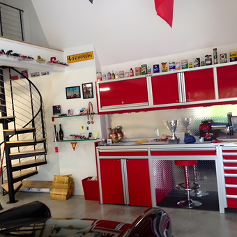 Red Garage Cabinets and Spiral Staircase - Richard from Tequesta, FL