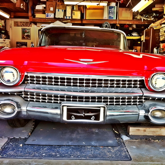 Classic Red Cadillac in Organized Garage - 59-in-pieces from Burbank, CA