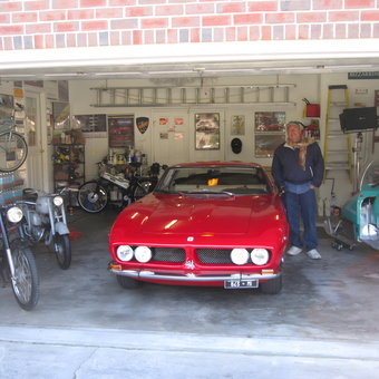 Classic Red Car and Motorcycles in Organized Garage - Darren from Charlotte, NC
