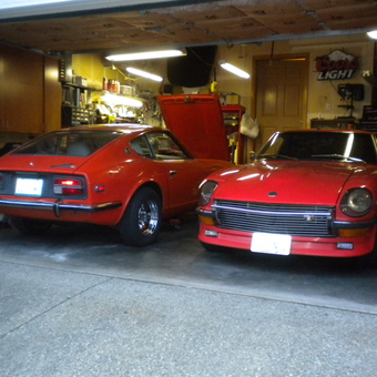 Classic Red Datsun Cars in Organized Garage - Datsun Dave from Marysville, WA