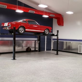 Garage with Car Lift, Red Cabinets, and Diamond Plate Walls - Rbwiii from Bakersfield, CA