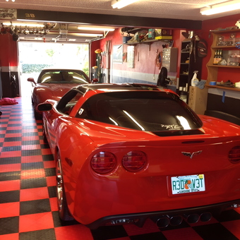 Red Corvettes in Checkered Garage with Storage Cabinets - sparkymarky from Pinellas Park, FL