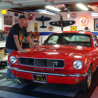 Classic Car Garage with Wall Signs and Floor Tiles - Norman from Pacific Palisades, CA
