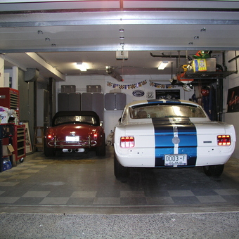 Classic cars in organized garage with cabinets and tool chests - Harvey from Kirkland, WA