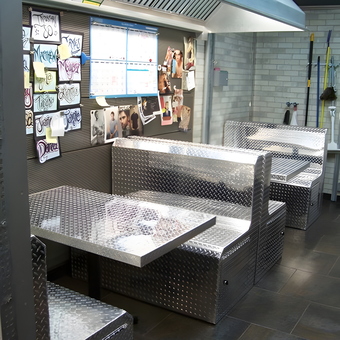 Diamond Plate Garage Booth Seating and Tables - Geo from Patchogue, NY