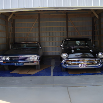 Classic Cars Parked on Tarps in Metal Garage - Dale from North Ridgeville, OH