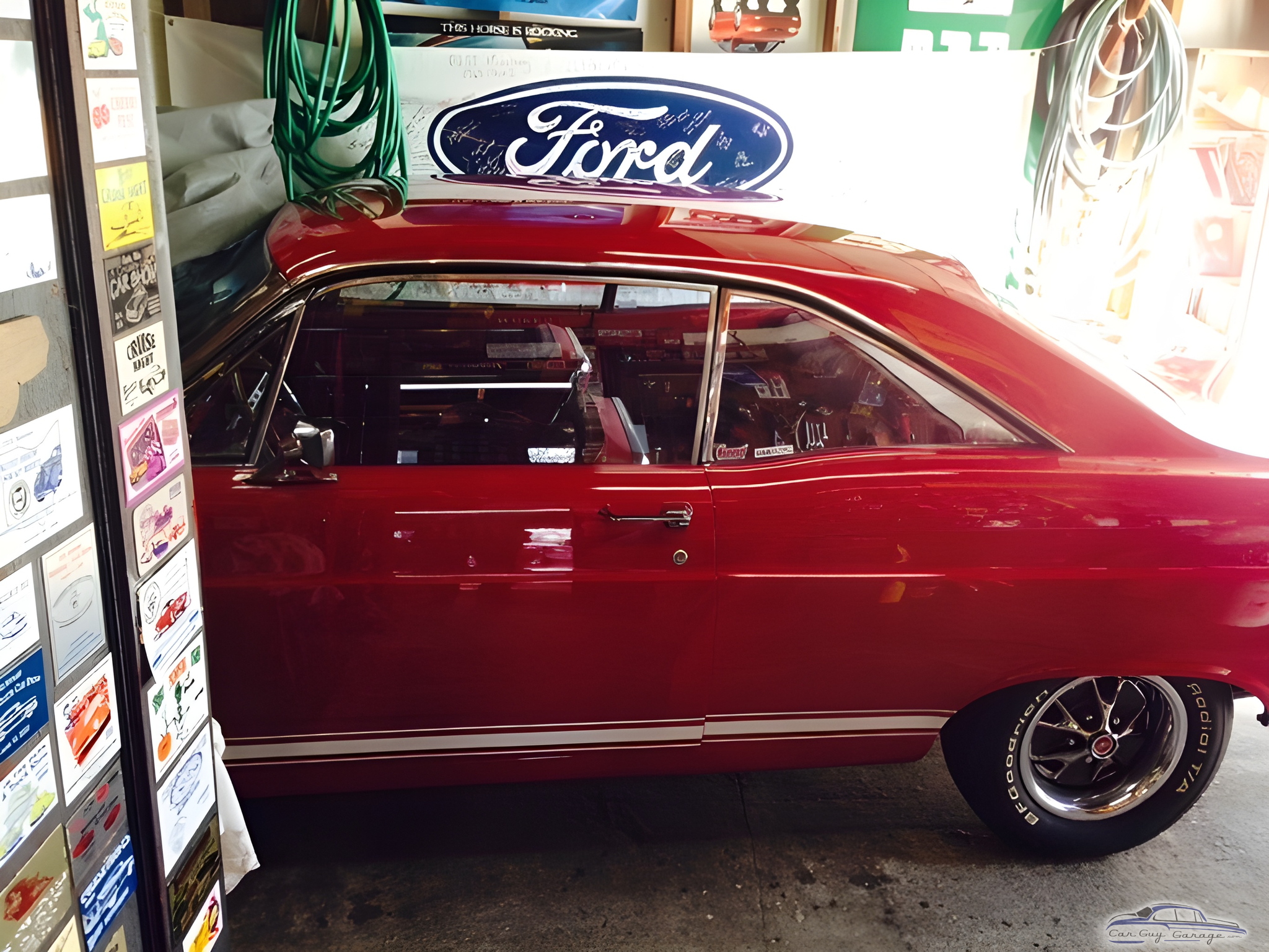 Classic Red Ford in Decorated Garage - Mustang Tom from Bowling Green, OH