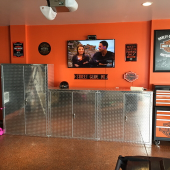 Harley-Davidson Garage With Diamond Plate Cabinets and Tool Chest - Josh from Grove City, OH