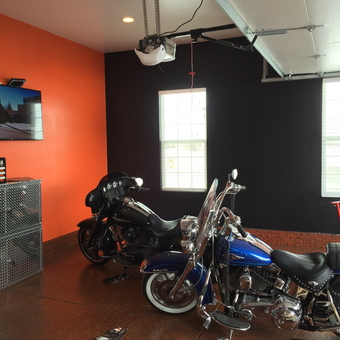 Motorcycle Garage with Diamond Plate Cabinets and TV - Josh from Grove city, OH