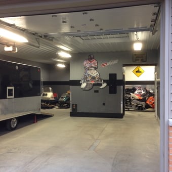 Snowmobile Garage with Trailer and Wall Art - Clark from Jesup, IA