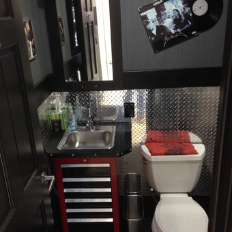 Garage Bathroom with Toolbox Sink and Diamond Plate Walls - Clark from Jesup, IA