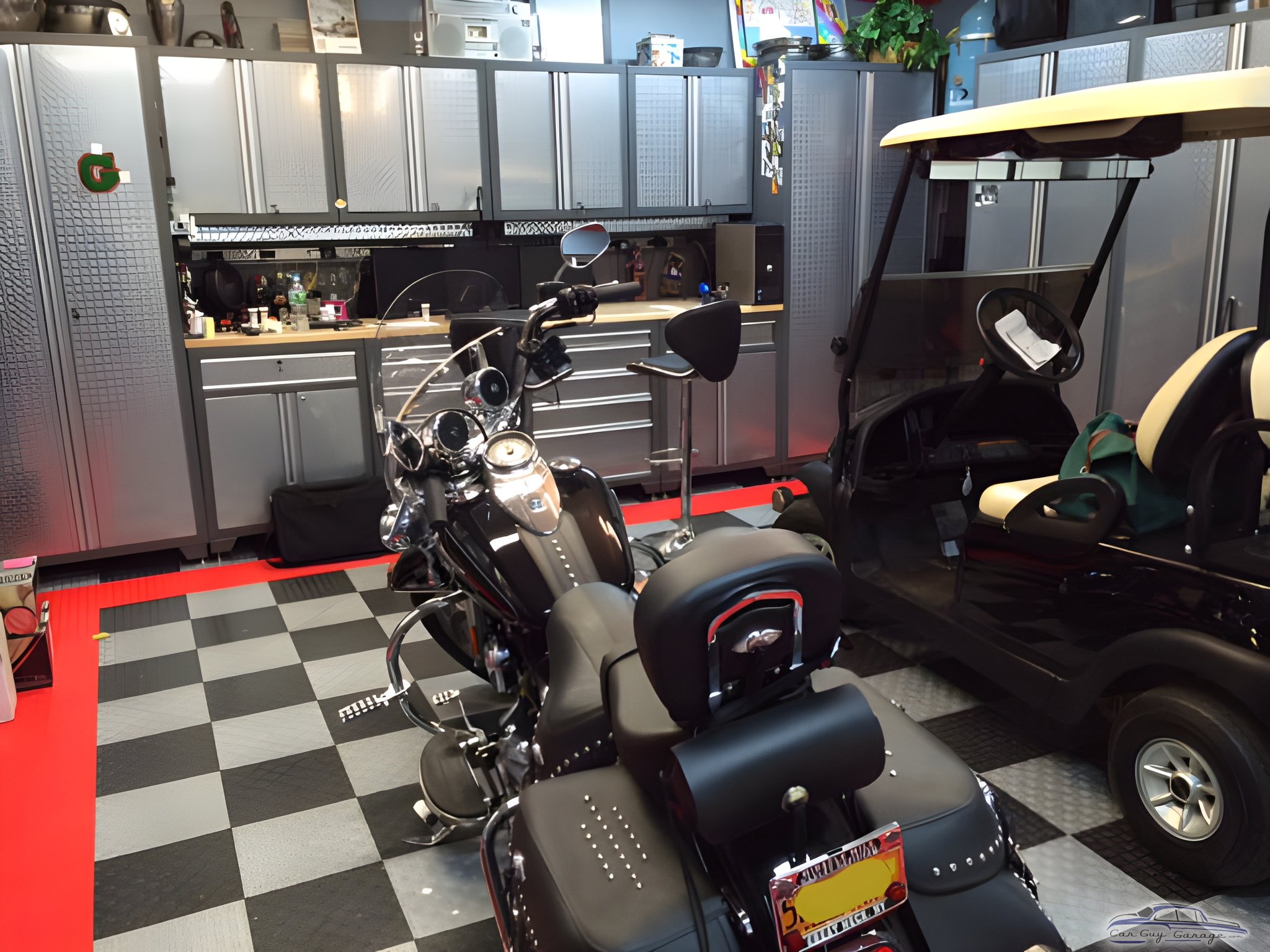 Diamond Plate Cabinets and Garage Flooring with Motorcycle - Jay from Brookville, NY