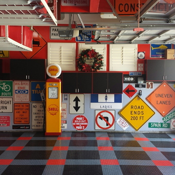 Garage with Road Signs, Cabinets, and Shell Gas Pump - Pete from Yucaipa, CA