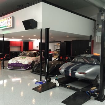 Luxury Garage with Car Lifts, Cabinets, and Race Cars - Scott from Fishers, IN