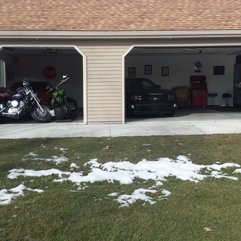 Garage with Motorcycle, Car, and Tool Storage - Mark