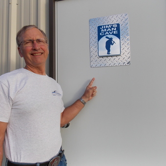 Custom Man Cave Door Sign on Metal Garage - Jim from Caldwell, TX