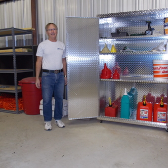 Diamond Plate Storage Cabinet and Shelving in Garage - Jim from Caldwell, TX