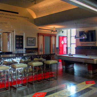 Garage Bar With Retro Stools and Pool Table - Chip Fudge from OKLAHOMA CITY, OK