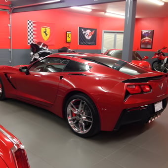 Red Corvette and Motorcycles in Stylish Garage - Tim from Rapid city, SD