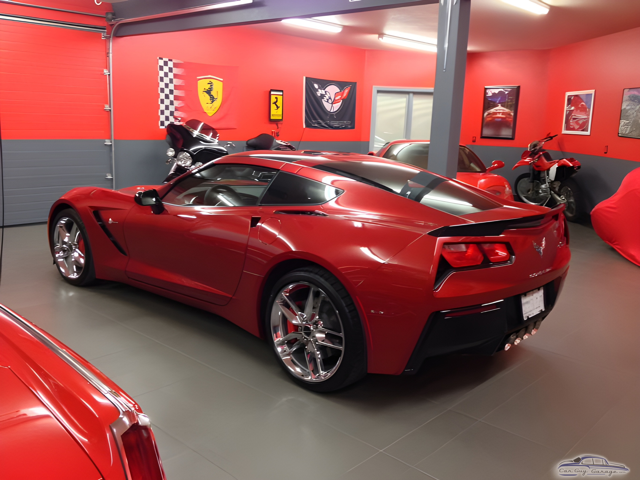 Red Corvette and Motorcycles in Stylish Garage - Tim from Rapid city, SD