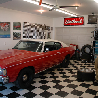 Classic Car Garage with Checkered Floor and Wall Decor - Bryan from Coon Rapids, MN