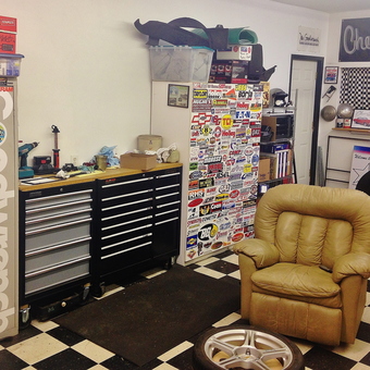 Organized garage with tool cabinets and wall decals - Bryan from Coon Rapids, MN