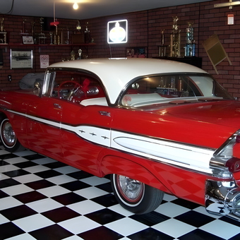 Classic Car Garage with Checkered Floor and Trophies - Jim from Joliet, IL