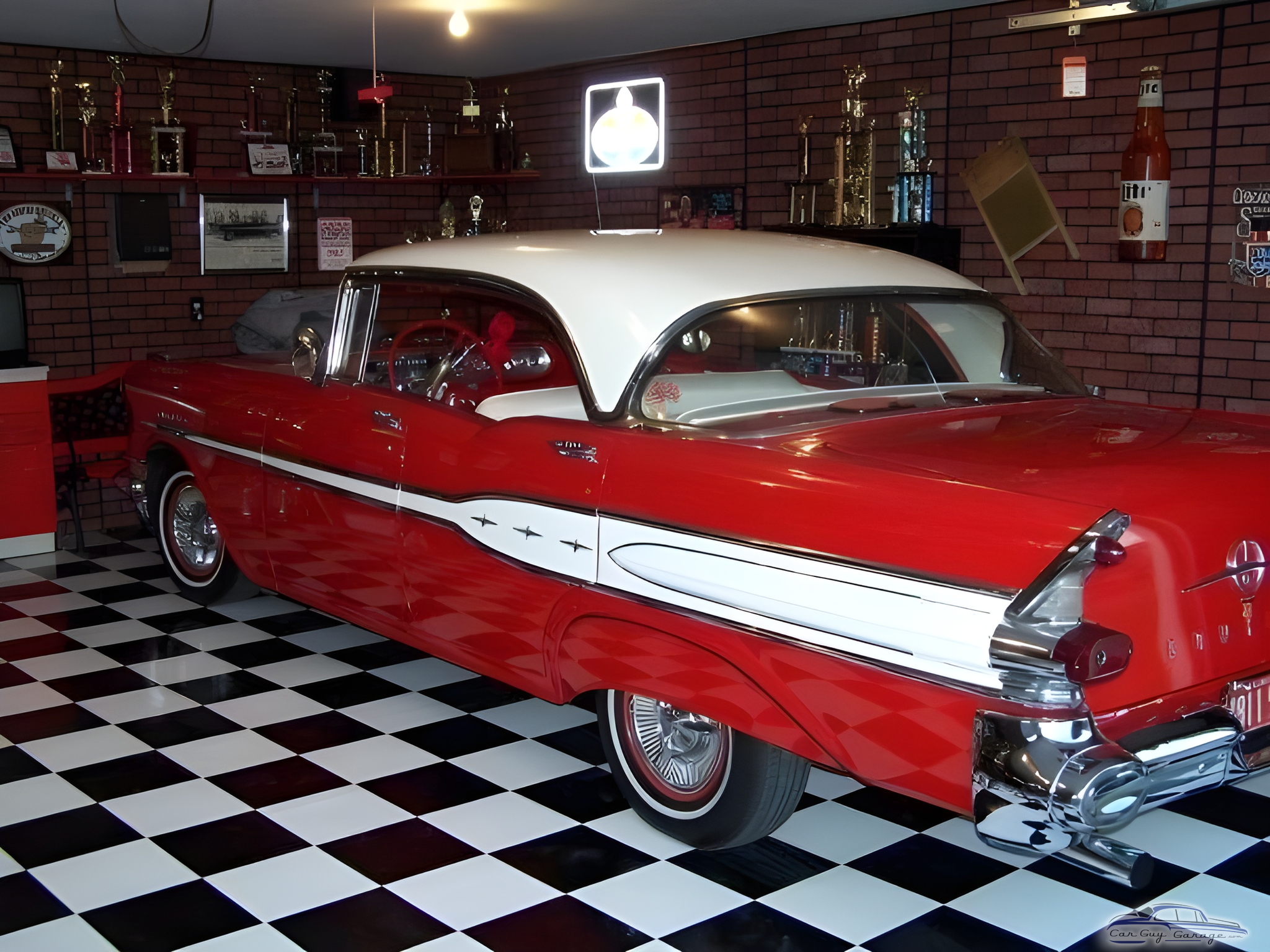 Classic Car Garage with Checkered Floor and Trophies - Jim from Joliet, IL