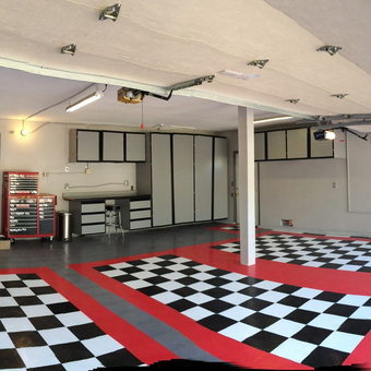 Checkered Tile Garage Floor and Cabinets - Foreverfuelie from Forestville, CA