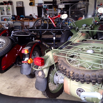 Motorcycles with Sidecars and Bicycles in Organized Garage - Wotwfo from Huntley, IL