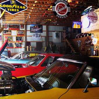 Classic Car Garage with Vintage Signs and Neon Decor - ANDYSART from Crystal, MI