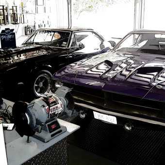 Classic Muscle Cars and Trophies in Organized Garage - Fidel from El Paso, TX