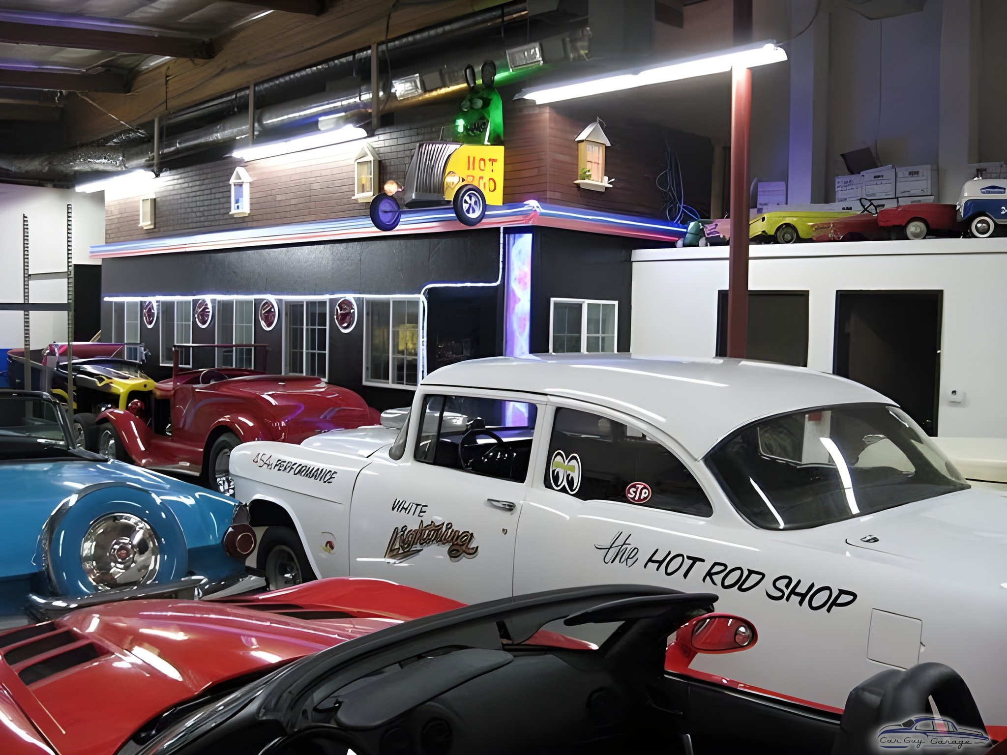 Classic Car Garage with Neon Decor and Wall Art - BEAR from Woodland Hills, CA