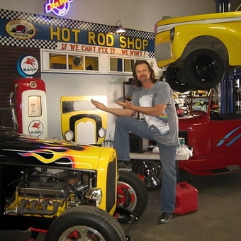 Hot rod garage with classic cars and vintage decor - BEAR from Woodland Hills, CA