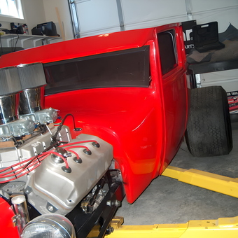 Red Hot Rod Build with Exposed Engine in Garage - Hemi Jim from Durham, NC