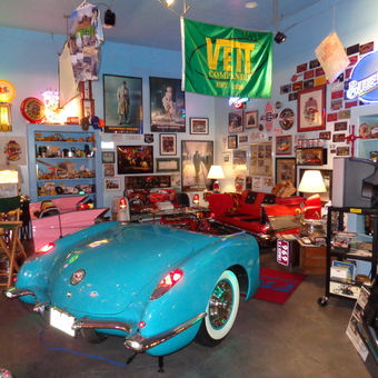 Classic Car Garage Decor with Neon Signs and Memorabilia - Veit Automotive Foundation from Buffalo, MN