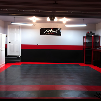 Red and Black Garage Flooring with Cabinets - Adam from Manassas, VA
