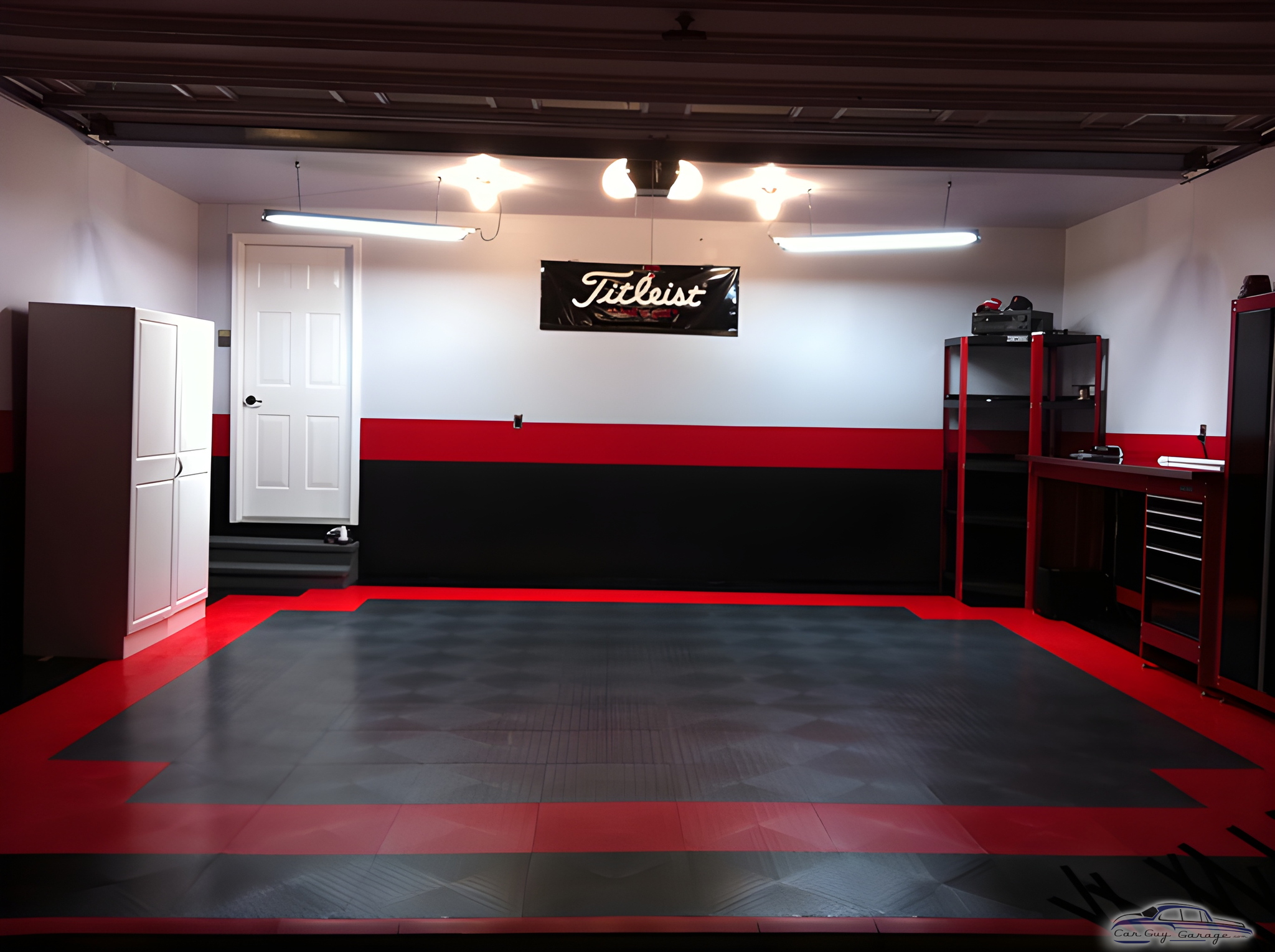 Red and Black Garage Flooring with Cabinets - Adam from Manassas, VA