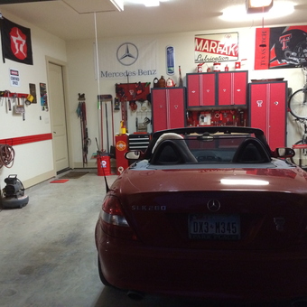 Red Cabinets, Wall Storage, and Mercedes in Garage - Ronnie from Boerne, TX