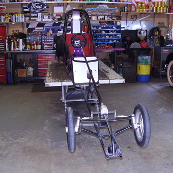 Organized garage with dragster, tool chests, and workbenches - Butch Nelson from Palatine, IL