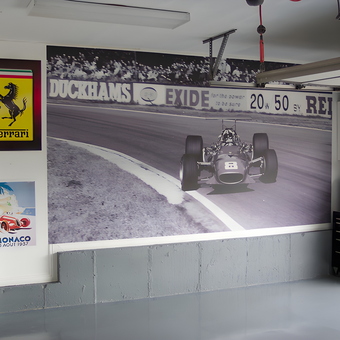Racing mural, Ferrari sign, and tool chest in garage - Larry from Layton, UT