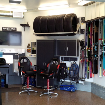 Organized Garage with Tire Rack, Cabinets, and Ski Storage - Ross from Calgery