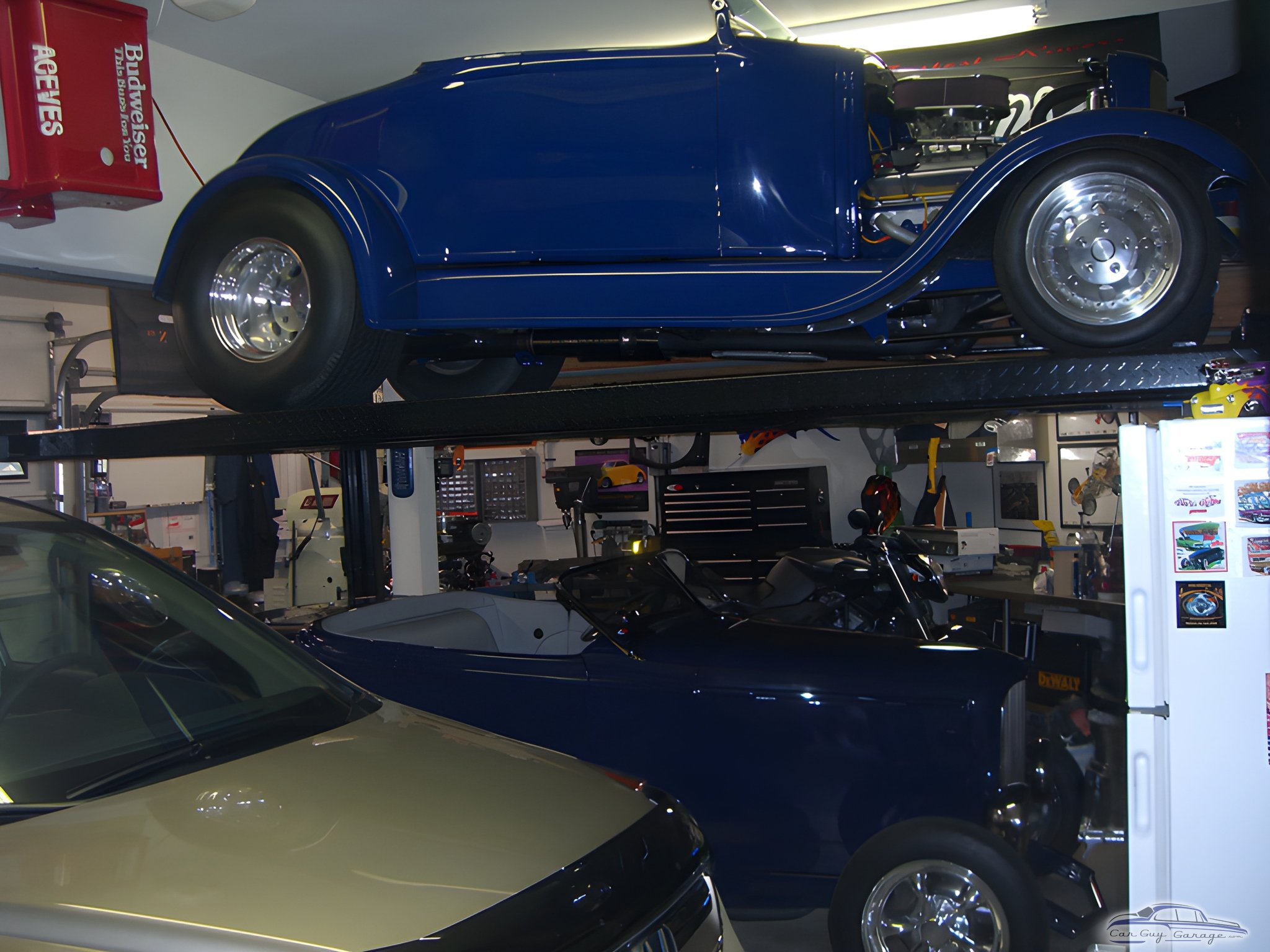 Classic Cars on Four Post Lift in Organized Garage - Randy from Livermore, CA