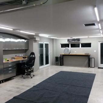 Modern Garage with Stainless Cabinets and Workbench - Sammy from Grand Cayman, Cayman Islands