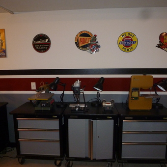 Garage Workstations with Tool Cabinets and Wall Signs - butch from Milledgeville, IL