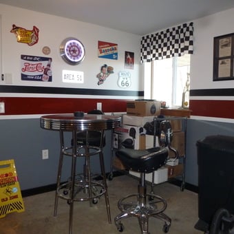 Retro Garage Decor With Bar Stools and Wall Signs - Butch from Milledgeville, IL