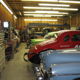 Classic Cars in Organized Garage with Tool Cabinets - OCG
